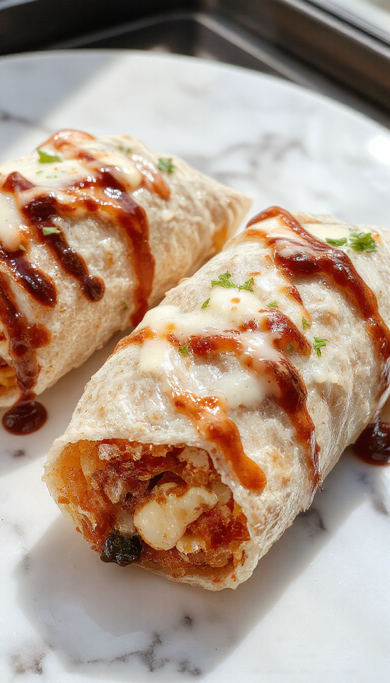 A vibrant breakfast plate featuring a Wake Up Wrap filled with scrambled eggs, cheese, and veggies, served with fresh fruit on the side.
