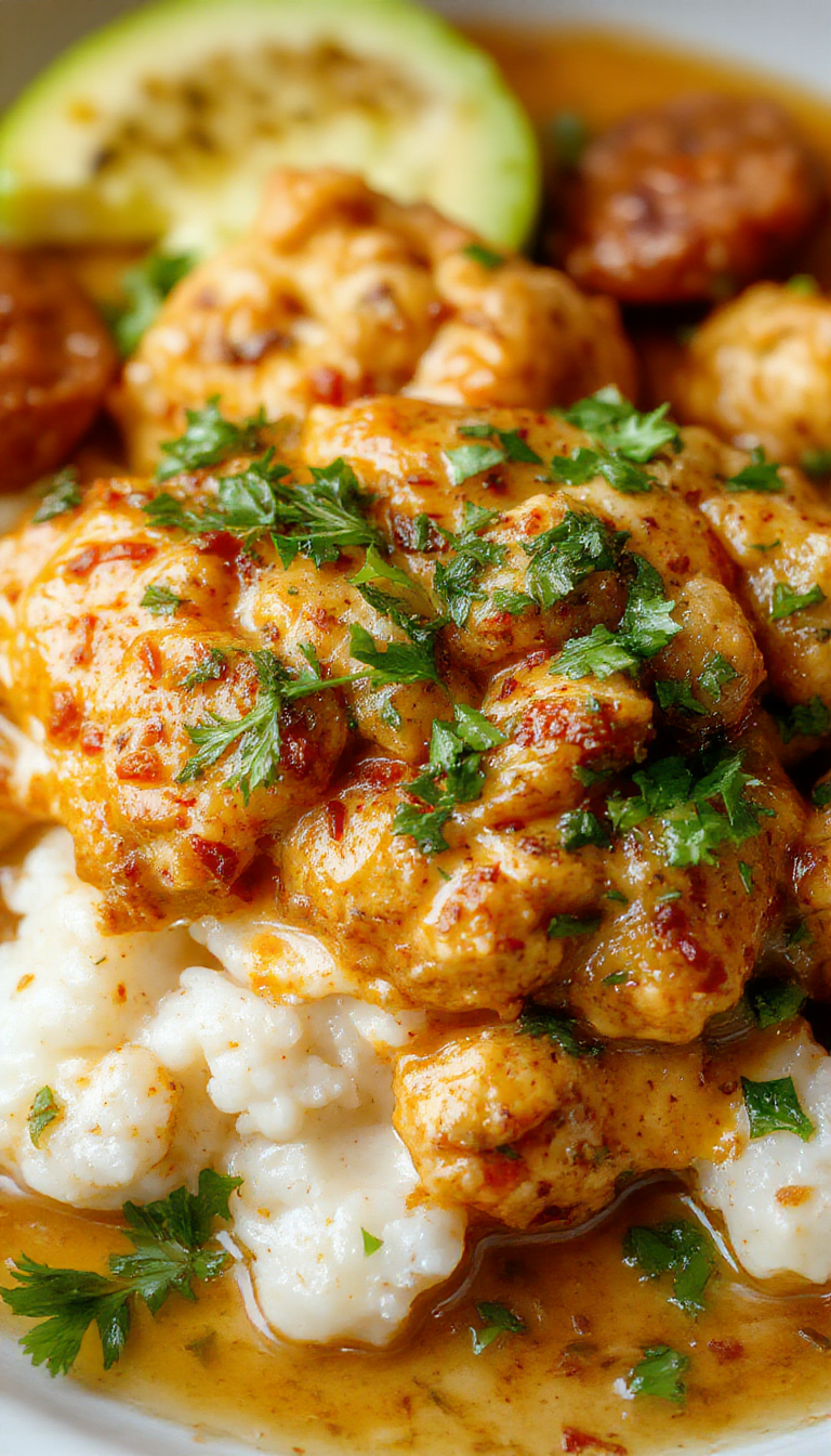 A plate of homemade butter chicken garnished with fresh cilantro, served alongside naan bread and basmati rice.
