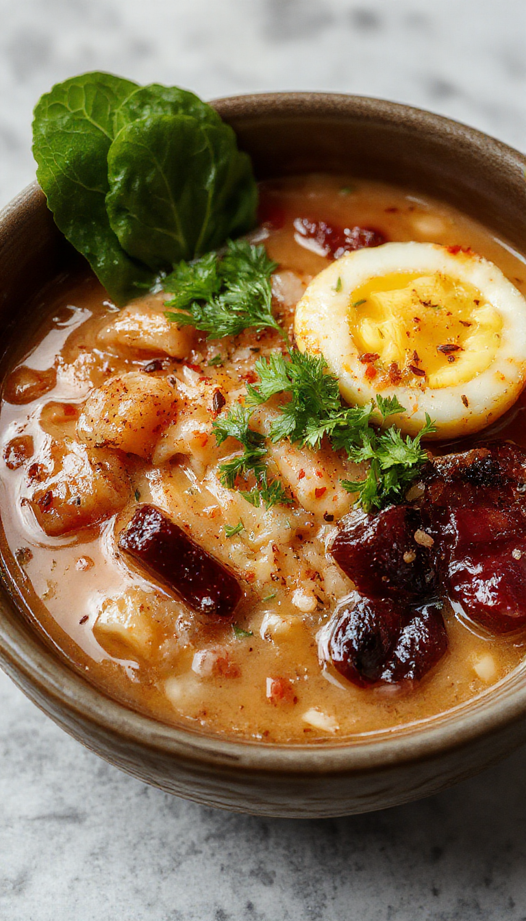 A steaming bowl of vegan saucy ramen topped with chopped green onions, soft tofu cubes, and colorful vegetables on a dark wooden table.