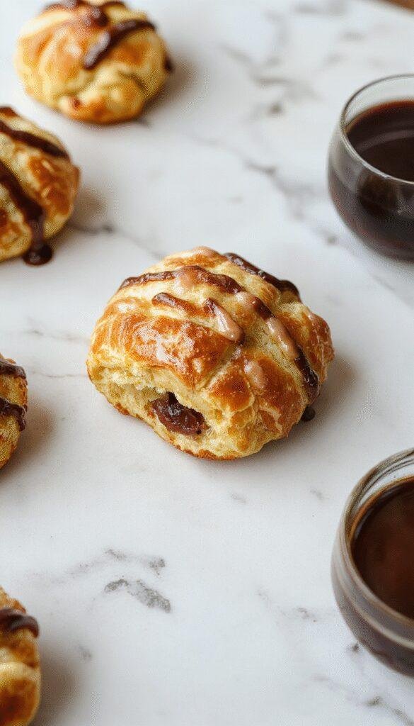 A delicious TikTok viral croissant breakfast bake with flaky croissants, fresh vegetables, melted cheese, and crispy bacon arranged in a baking dish.