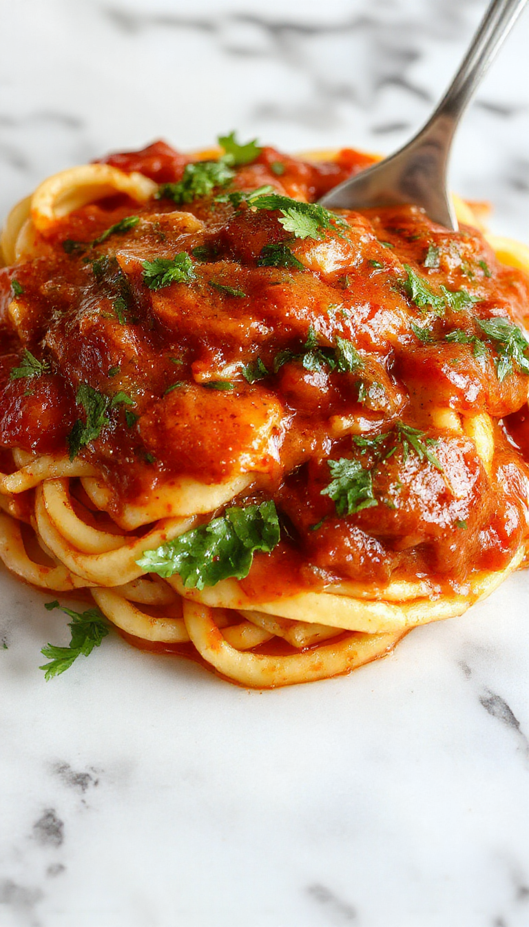 A colorful assortment of Italian pasta dishes featuring seven different sauces, garnished with herbs and freshly grated cheese on a rustic wooden table.