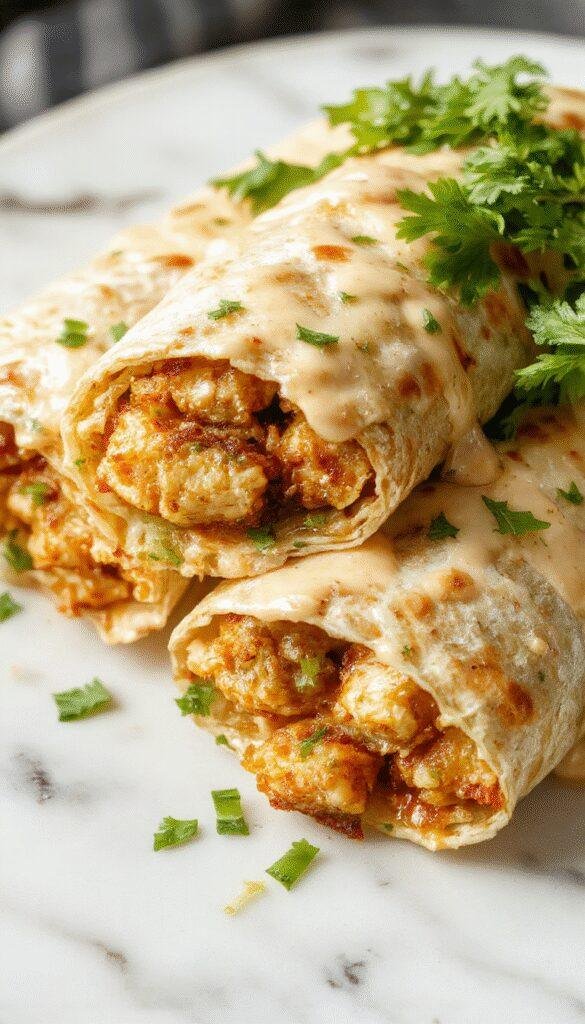 Golden grilled Cheesy Garlic Chicken Wraps filled with melted cheese, crispy lettuce, and garlic sauce, served on a rustic wooden platter.