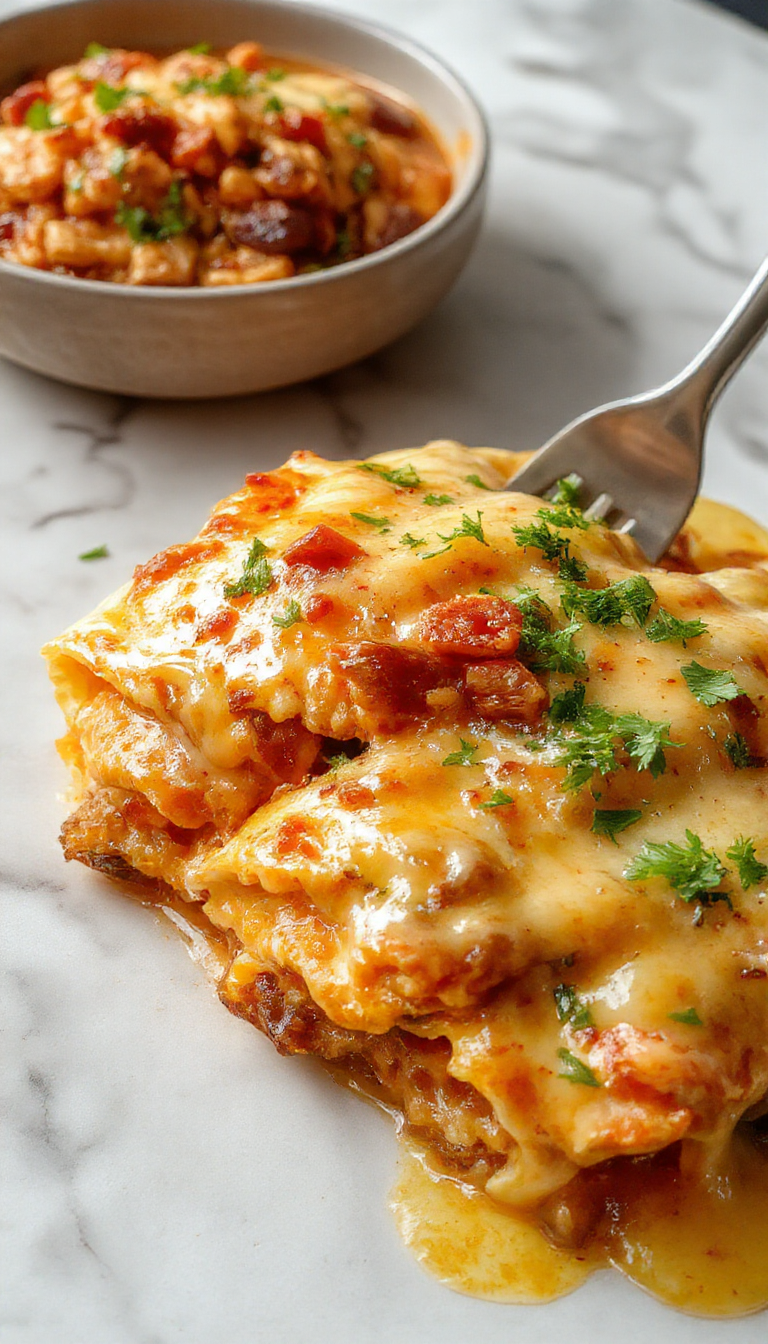 A vibrant plate of chicken enchiladas covered in melted Kraft natural cheese, garnished with chopped cilantro and sliced chilies, with a side of fresh lime and colorful salsa, showcasing golden-brown tortillas with gooey cheese textures and spicy toppings.