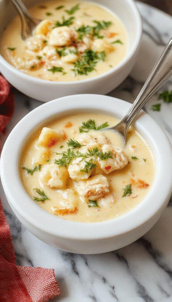A vibrant bowl of creamy chicken gnocchi soup garnished with fresh herbs and grated cheese, with tender gnocchi, shredded chicken, and spinach in a rich, velvety broth, styled on a rustic wooden table