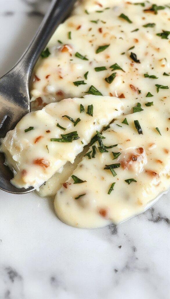 A close-up of a creamy white garlic pizza sauce spread evenly on a rustic wooden pizza crust, topped with fresh chopped garlic, herbs, and a drizzle of olive oil, with vibrant green basil leaves and shredded mozzarella cheese surrounding the pizza