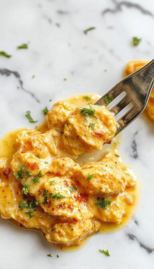 A vibrant plate of butter chicken featuring tender chicken pieces coated in a rich, creamy orange sauce. The dish is garnished with fresh coriander and served alongside steaming jasmine rice. The glossy sauce glistens under warm lighting, with glimpses of butter and spices visible, styled on a rustic wooden table with a colorful background.