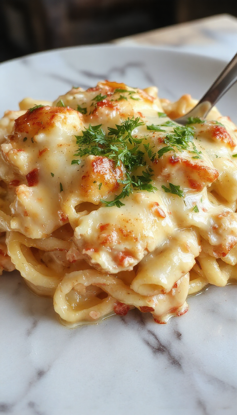 A vibrant plate of creamy marry me chicken pasta featuring tender chicken breasts topped with rich sauce, garnished with fresh herbs, served alongside al dente pasta with a drizzle of sauce, all beautifully plated on a rustic wooden surface with colorful ingredients in the background.