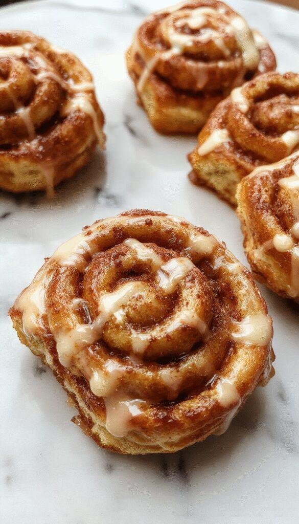 Colorful plate showcasing golden-brown cinnamon roll French toast bites drizzled with icing and sprinkled with powdered sugar, arranged attractively on a rustic wooden platter with fresh berries and mint leaves, styled with a cinnamon stick and syrup for a tempting breakfast display.