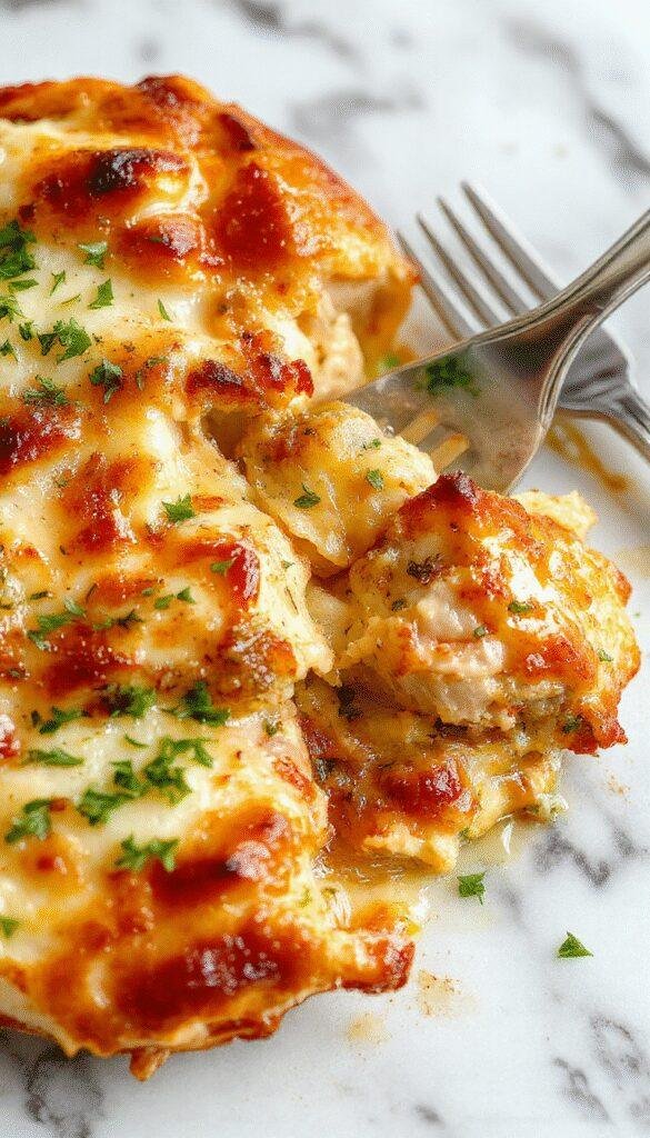 A vibrant plate of low carb chicken casserole featuring tender shredded chicken topped with melted cheese, garnished with fresh herbs, served in a rustic white dish with a side of green salad, colorful vegetables, and a sprinkle of herbs, all set on a wooden table with natural lighting highlighting the textures and rich colors.