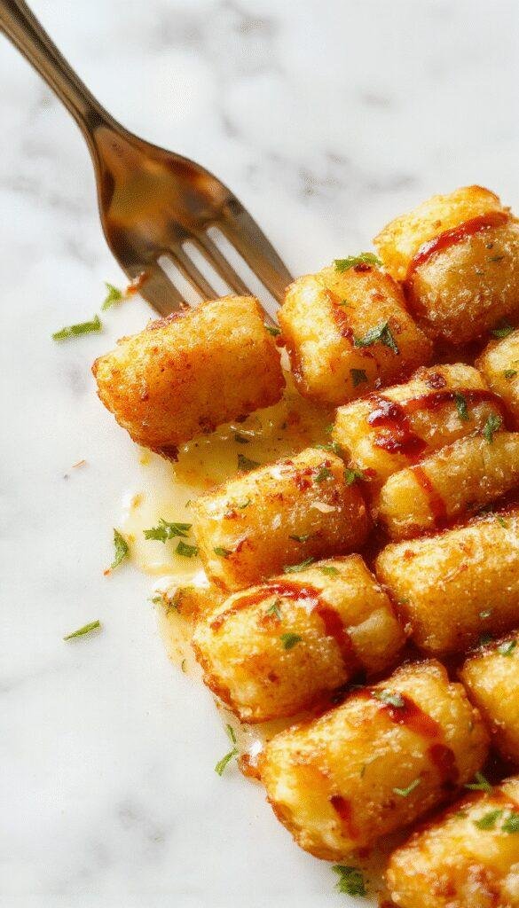 A delicious Golden Tater Tot Bake in a casserole dish topped with crispy, golden Tater Tots and melted cheese, ready to serve.