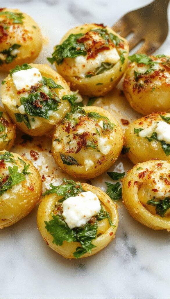 A vibrant plate of cooked large pasta shells filled with a creamy spinach and ricotta mixture, topped with melted cheese and garnished with fresh herbs, served on a white ceramic plate with a rustic wooden background, showcasing textures from the smooth ricotta to the wilted spinach and perfectly cooked pasta.