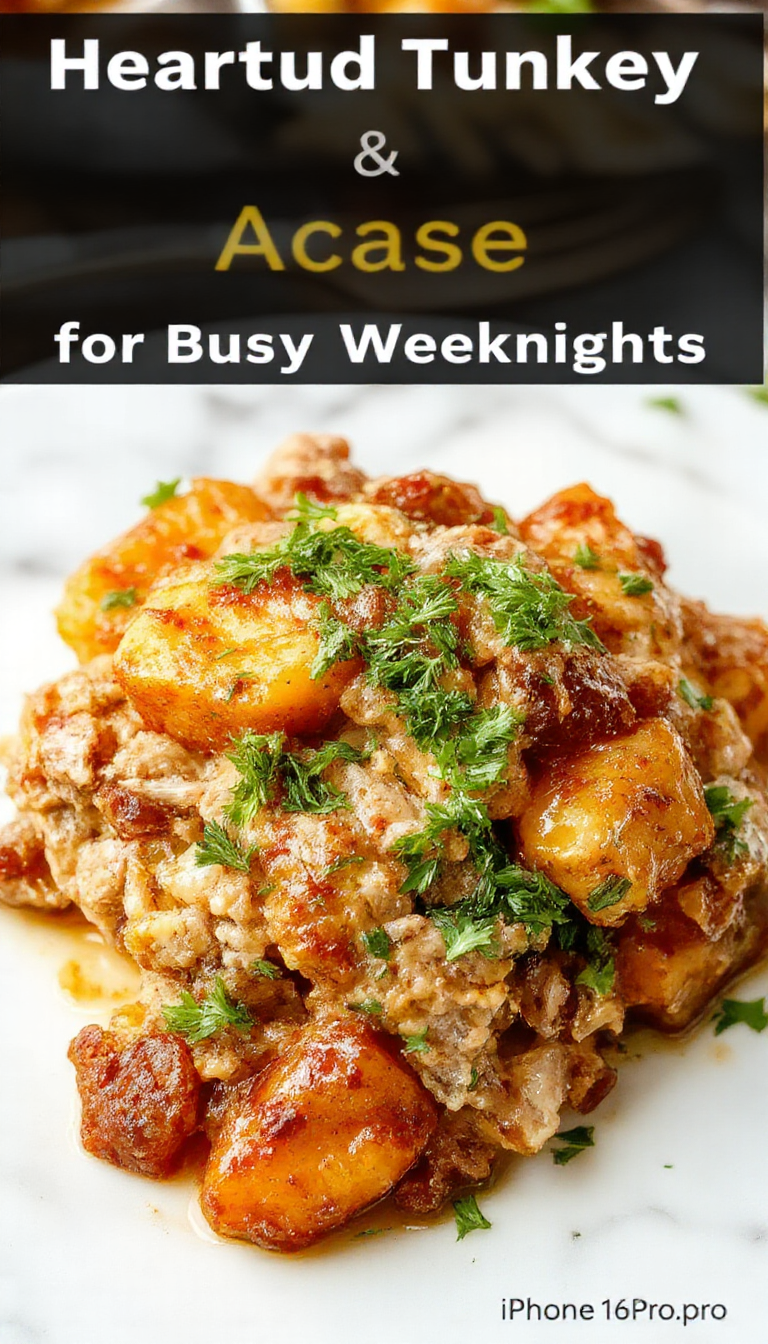 Colorful plated ground turkey and sweet potato bake featuring golden roasted sweet potato chunks topped with seasoned ground turkey and melted cheese, garnished with fresh herbs, styled on a rustic wooden surface with a sprinkle of paprika and vibrant greens, showcasing a hearty, comforting meal