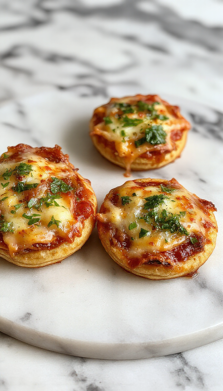 A plate of mini pizza bites topped with cheese, pepperoni, and colorful vegetables, perfect for party snacking.