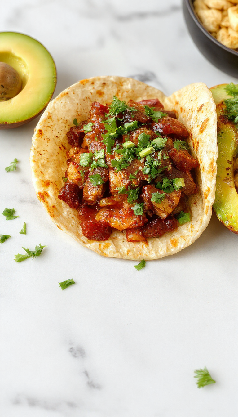 Colorful slow cooker fajitas with sizzling peppers, onions, and seasoned meat served on a plate with tortillas in the background.