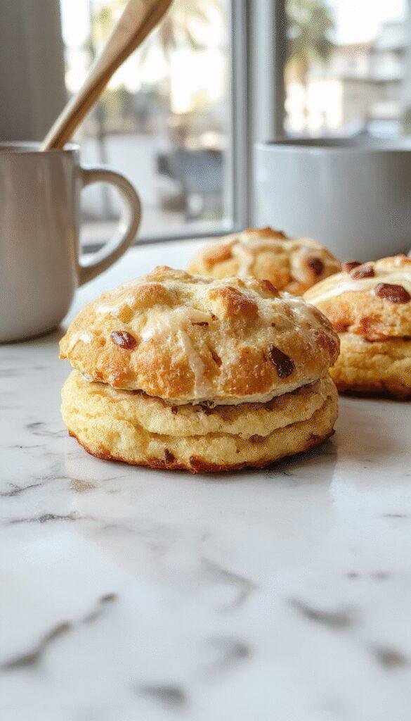 A tray of freshly baked power-packed morning biscuits on a rustic wooden table, showcasing golden, flaky crusts with a hint of filling inside.
