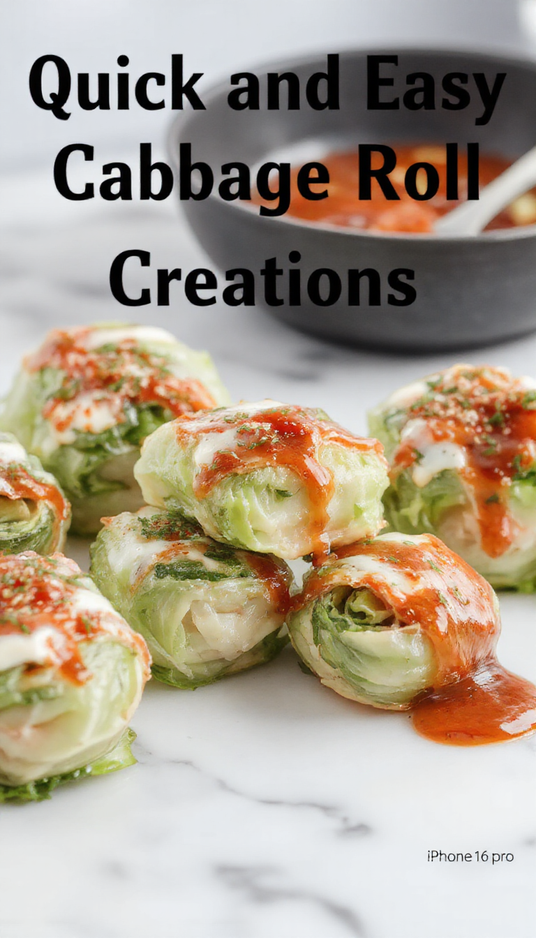 A colorful plate featuring golden-brown cabbage rolls filled with seasoned meat and rice, topped with fresh herbs. The rolls are sliced open to reveal the flavorful filling, arranged neatly on a rustic wooden board with a side of tangy sauce, styled with vibrant green lettuce leaves and sprigs of parsley for a fresh look.