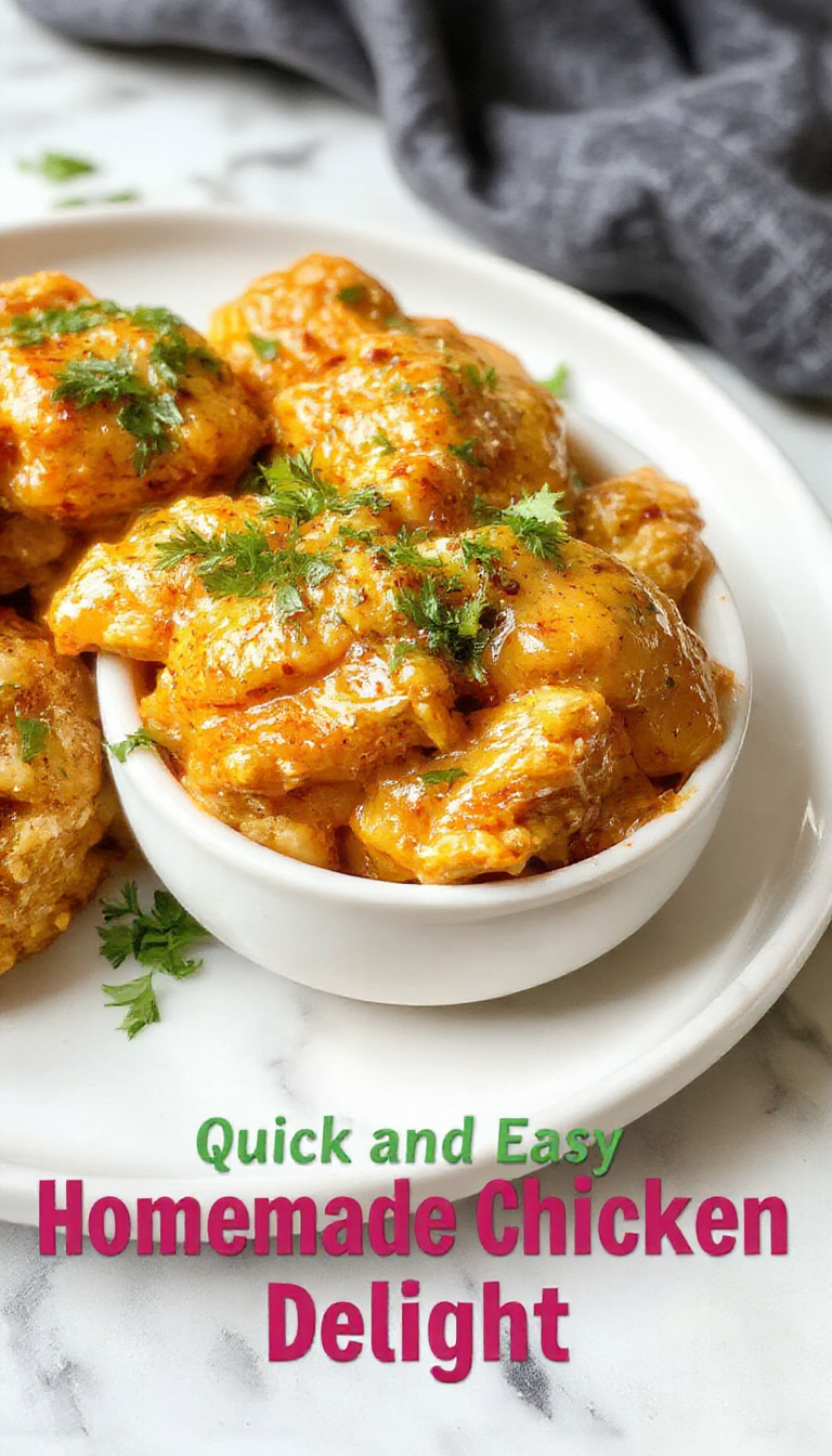 A vibrant plate of homemade butter chicken featuring tender, golden-brown chicken pieces coated in a rich, creamy orange curry sauce. The dish is beautifully garnished with fresh cilantro and served on a white plate with a side of basmati rice. The background showcases a rustic wooden table with scattered herbs and a spoonful of sauce, emphasizing the inviting, appetizing presentation.