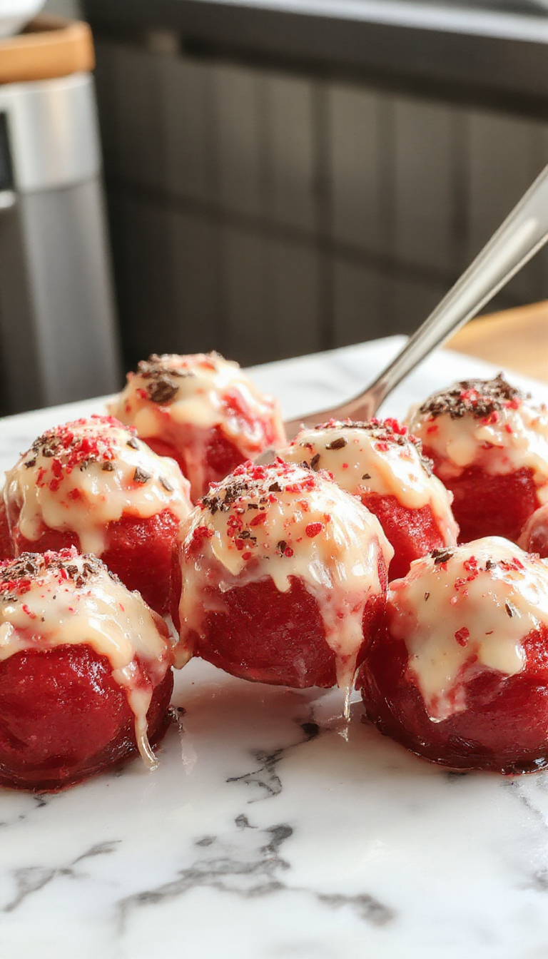 Colorful spooky gaze gelatin desserts adorned with eerie edible decorations on a dark table