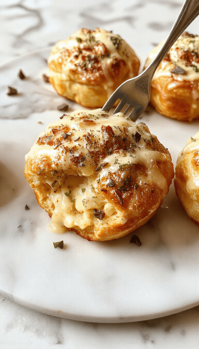 A warm, golden-brown pull apart bread topped with melted cheese, garnished with fresh herbs, served on a rustic wooden platter with a gooey, cheesy texture visible on each segment.