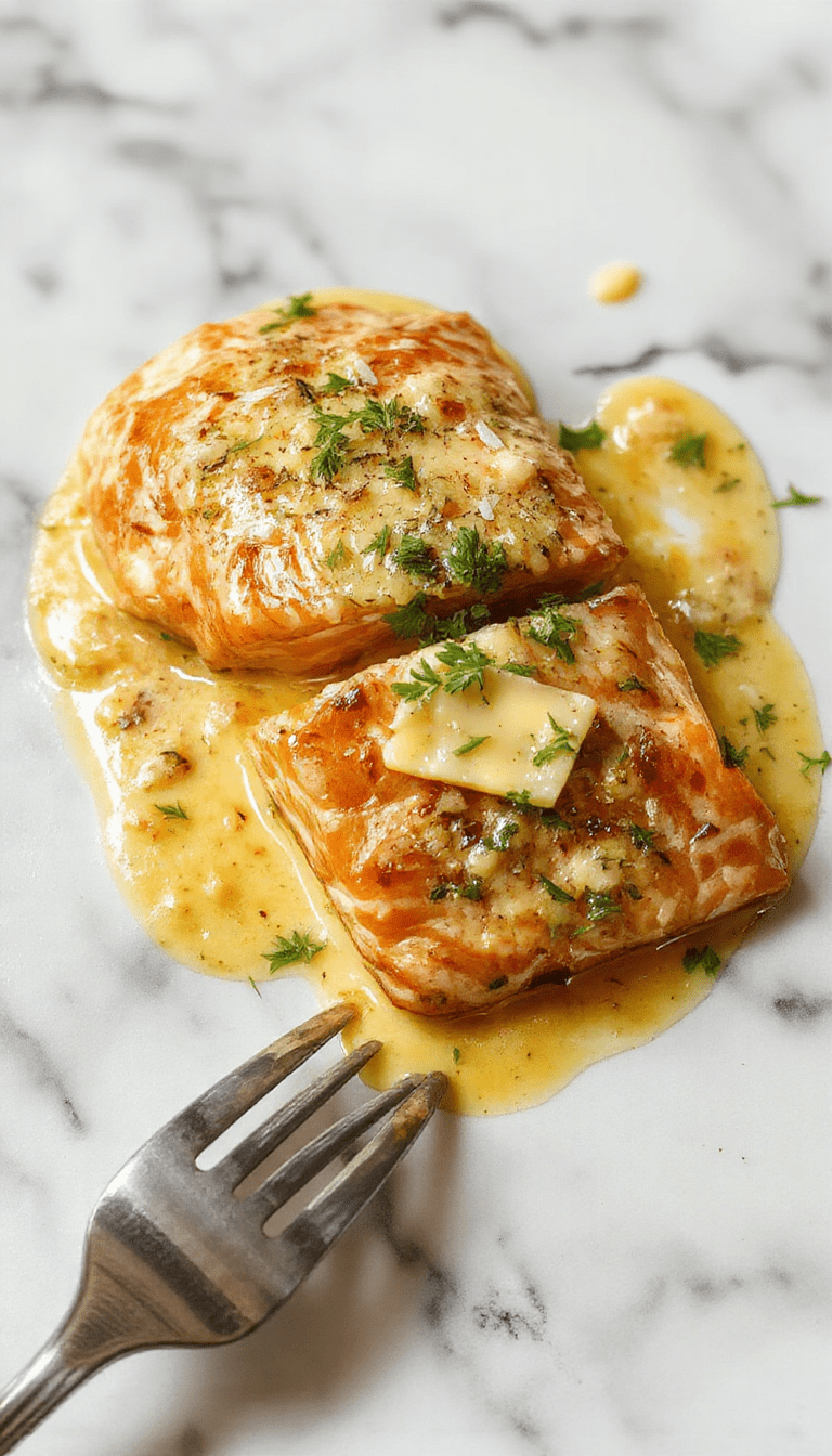 A vibrant plate featuring tender salmon fillets coated in a rich, creamy coconut curry sauce, topped with chopped herbs. The dish is beautifully plated on a white round plate, garnished with fresh cilantro and lemon slices, with a drizzle of garlic butter around the salmon. The colors are warm and inviting, showcasing golden-brown salmon, creamy coconut sauce, and green herbs, styled elegantly to highlight the textures and flavors.