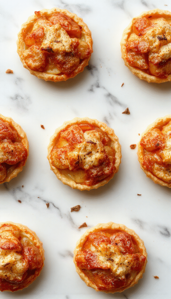 Colorful mini apple pies arranged on a rustic wooden platter, topped with cinnamon sugar and fresh apple slices, showcasing flaky golden crust and warm apple filling