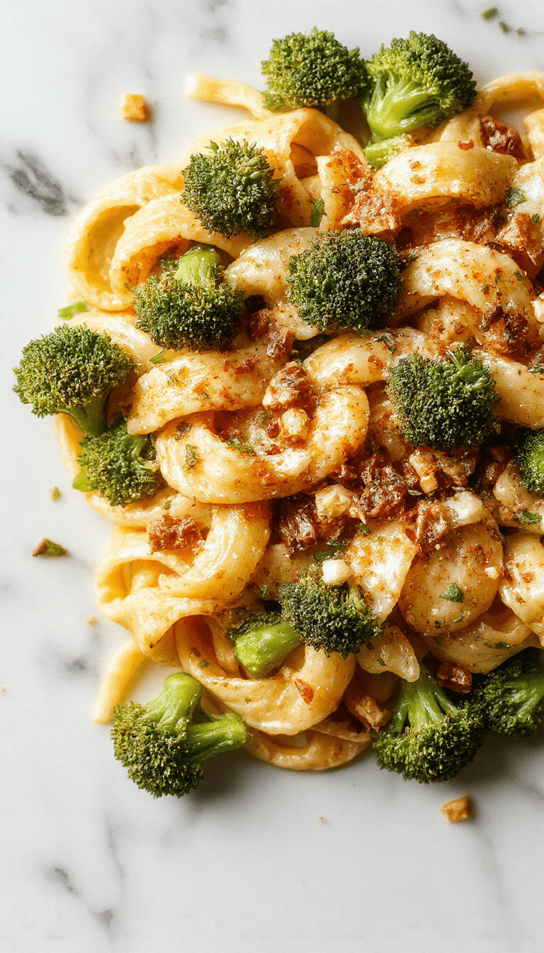 A vibrant plate of broccoli pasta featuring al dente spaghetti topped with steamed bright green broccoli florets, sprinkled with grated cheese and fresh herbs, presented on a white ceramic plate with a rustic wooden background and soft natural lighting highlighting the textures and colors.