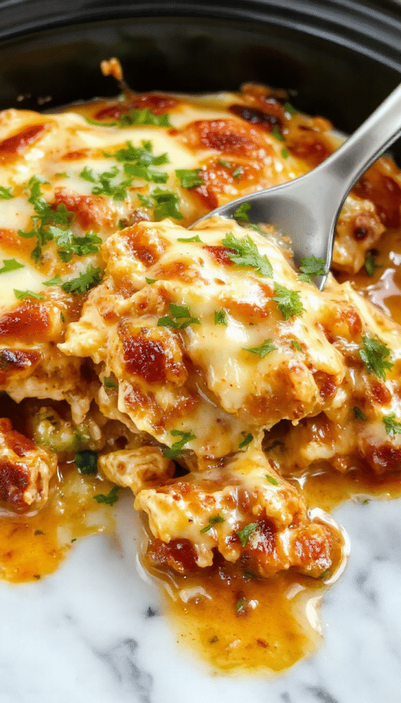 A colorful, steaming casserole dish topped with melted cheese, garnished with fresh cilantro and sliced jalapenos, served alongside warm tortillas, showcasing a hearty, layered chicken enchilada casserole with vibrant red sauce and crispy edges.
