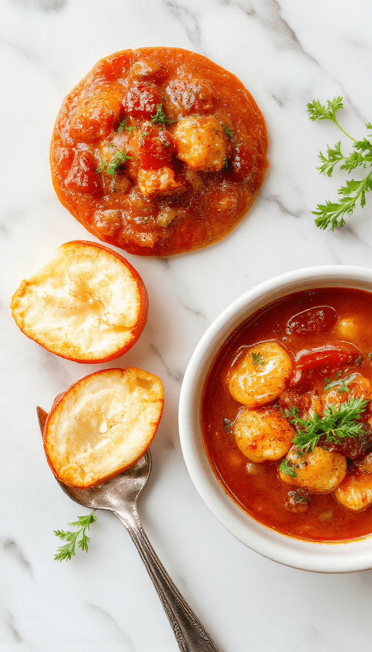 A vibrant bowl of tomato tortellini soup featuring plump tortellini pasta swimming in rich, red tomato broth, garnished with fresh basil leaves and grated Parmesan cheese, styled on a rustic wooden table with a spoon ready to serve.