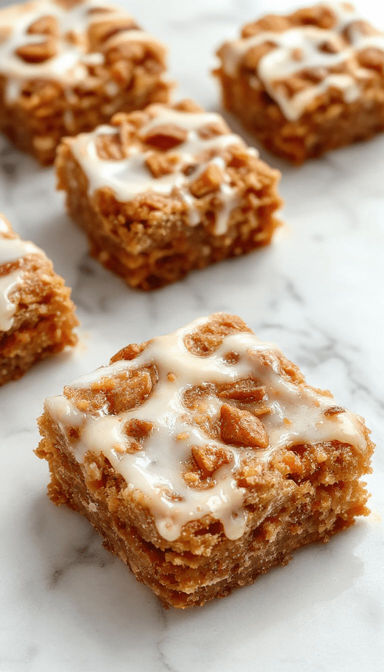 Colorful carrot cake bars with cream cheese frosting garnished with chopped walnuts and shredded carrots sitting on a rustic wooden plate, with vibrant orange and white layers, styled with decorative sprigs of fresh herbs and a sprinkle of cinnamon, creating an inviting and luscious dessert visual.
