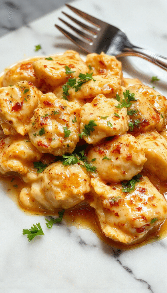 A vibrant plate of homemade butter chicken featuring tender chunks of chicken coated in rich, creamy orange sauce, garnished with fresh cilantro, served alongside fluffy steamed rice on a rustic white plate