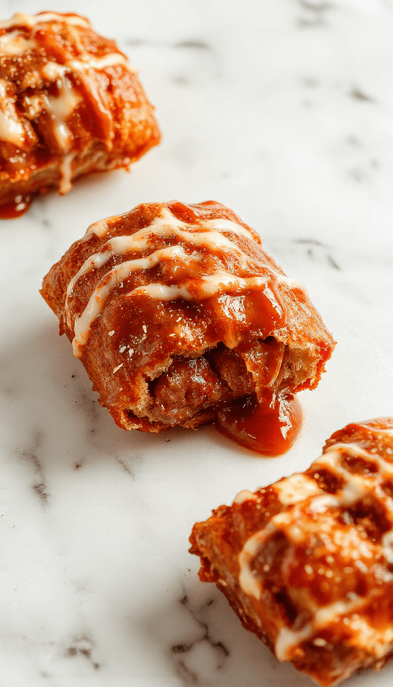 Golden-brown pigs in a blanket arranged on a rustic wooden platter with a glossy sheen, served with side dips. The crispy puff pastry encases juicy sausage links, with flaky textures visible. Bright pimentos and fresh herbs garnish the platter, complementing the warm, inviting colors of the baked snack against a softly blurred background.