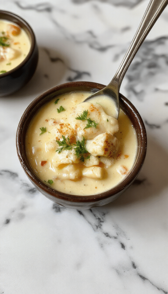 A vibrant bowl of white lasagna soup featuring creamy white sauce, melted cheese, and tender pasta, garnished with fresh basil and grated Parmesan on a rustic wooden table.