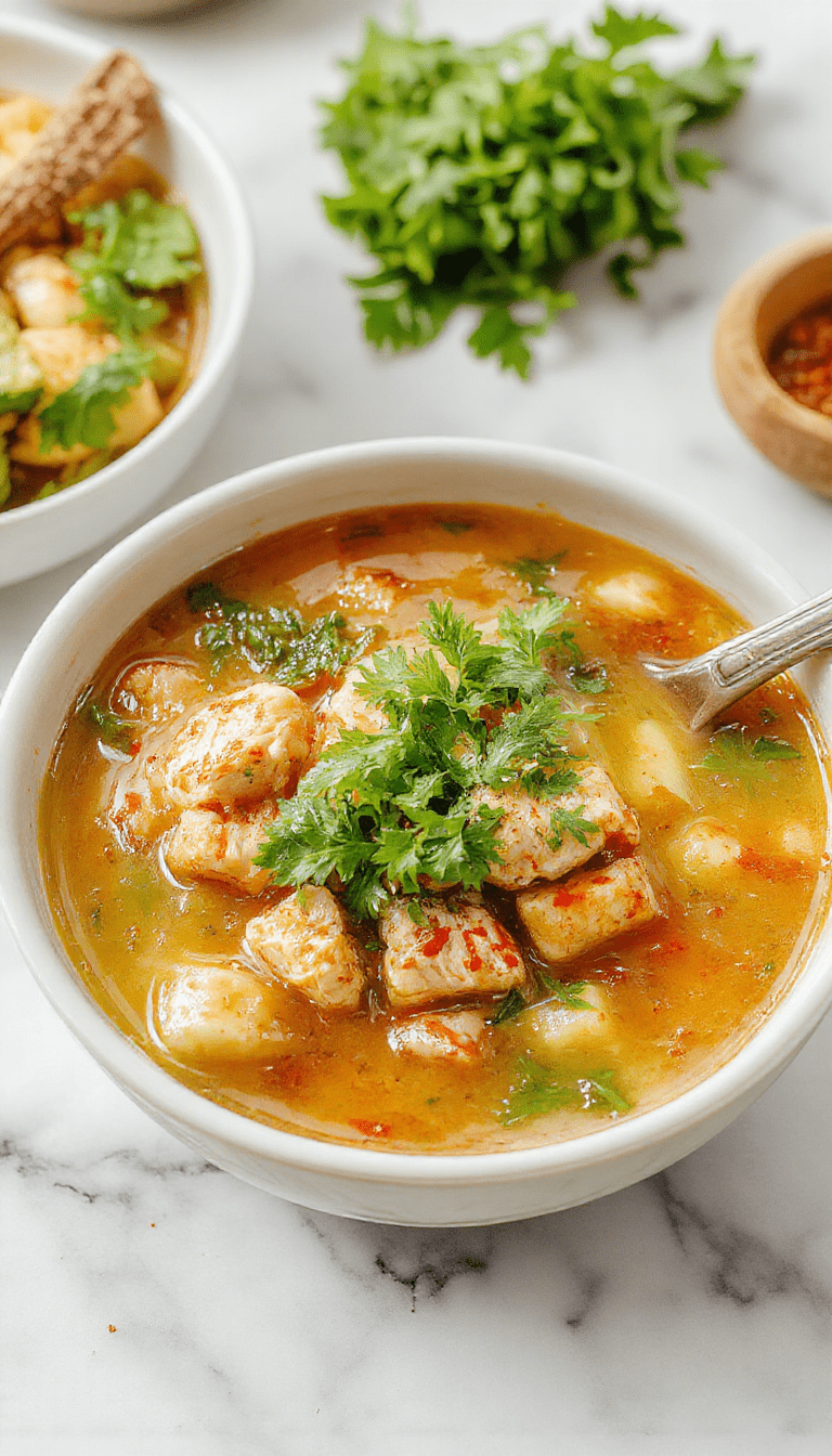 A steaming bowl of chicken pho featuring tender sliced chicken in a clear, aromatic broth filled with rice noodles, fresh herbs, lime wedges, and colorful vegetables, plated in a white bowl with chopsticks resting on the side, bright and inviting setting
