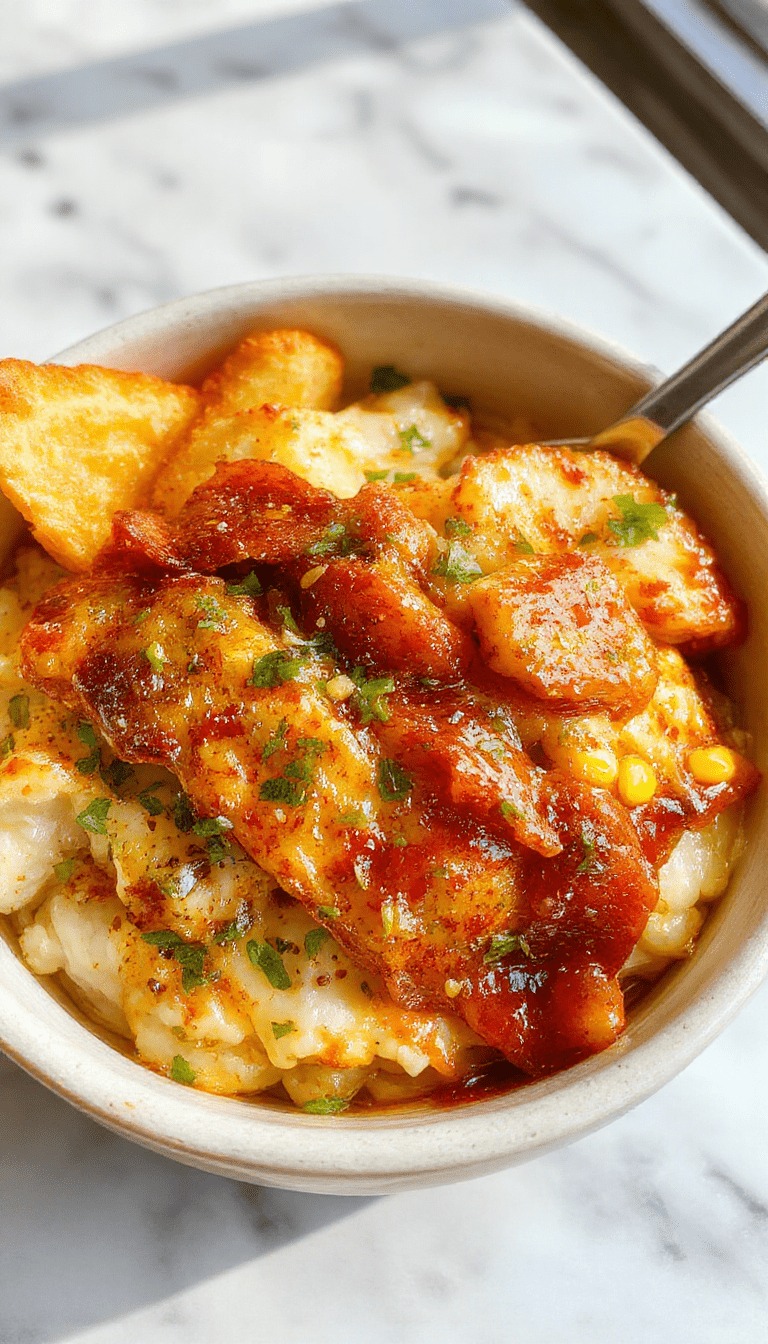 A vibrant and colorful chicken rice bowl topped with charred corn, fresh cilantro, lime wedges, and creamy sauce, displayed on a rustic wooden table with fresh ingredients around.