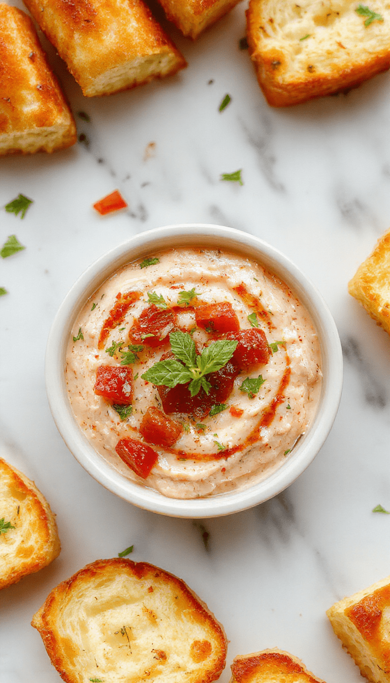 Colorful bruschetta dip arranged in a rustic bowl, topped with chopped tomatoes, fresh basil, and drizzled balsamic glaze. Surrounding elements include slices of toasted baguette, vibrant cherry tomatoes, and sprigs of basil, all styled on a wooden table for a rustic, inviting presentation with bright, fresh textures and a Mediterrenean vibe.