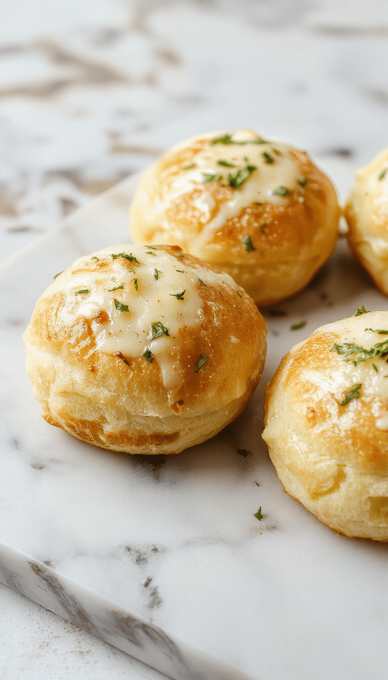 A close-up of golden-brown garlic butter bread rolls arranged on a rustic wooden platter, topped with a generous brush of garlic butter and fresh herbs, showcasing their soft, fluffy interior and glossy crust, styled with a sprig of parsley for freshness and appeal