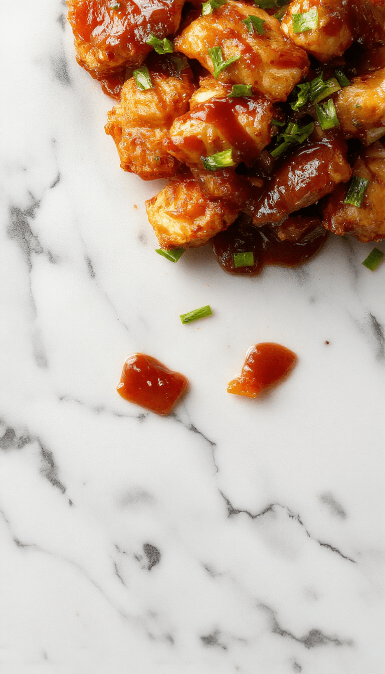 Colorful chicken stir fry served on a white plate with vibrant vegetables including bell peppers, broccoli, and carrots, glazed with shiny teriyaki sauce, garnished with sesame seeds and chopped green onions, with a rustic wooden background.