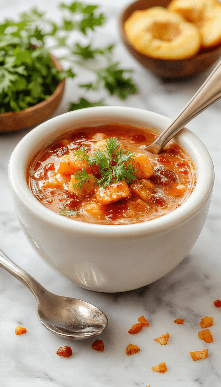 A vibrant bowl of spicy sesame carrot and red lentil soup garnished with sesame seeds and fresh herbs, showcasing bright orange hues contrasted with green herbs and sesame on top, served in a rustic bowl on a wooden table with a spoon beside it.