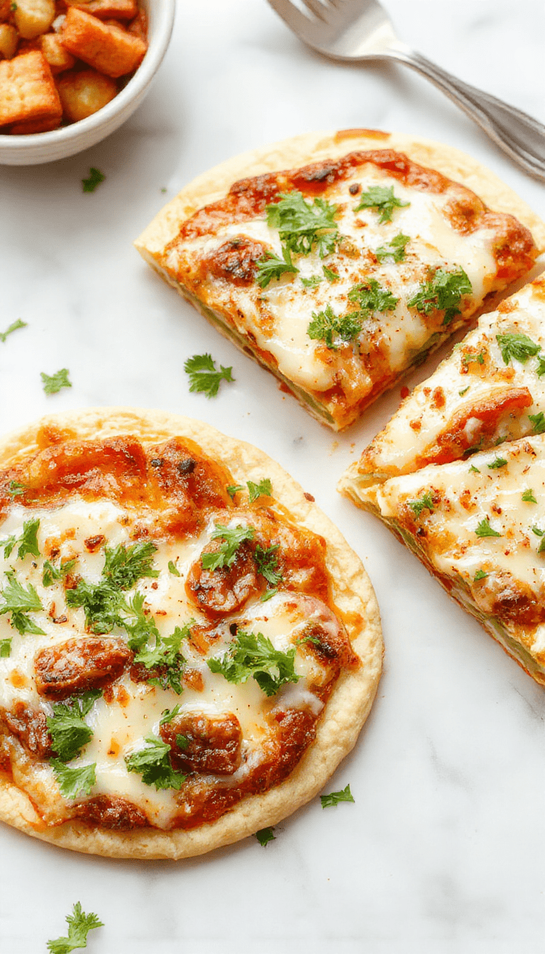 Colorful collection of mini pita pizzas arranged on a rustic wooden platter, topped with vibrant vegetables, melted cheese, and savory meats, showcasing a variety of toppings and textures in a bright, inviting setting.