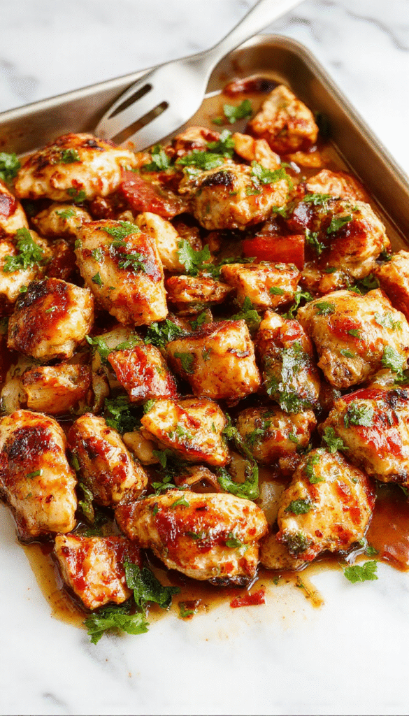 Colorful chicken fajitas on a rustic wooden serving platter, featuring vibrant red and green bell peppers, tender grilled chicken strips, garnished with cilantro, and a side of toasted tortillas. The textures range from juicy chicken to crispy peppers, styled with fresh lime wedges and a sprinkle of spices, creating an inviting and lively presentation.