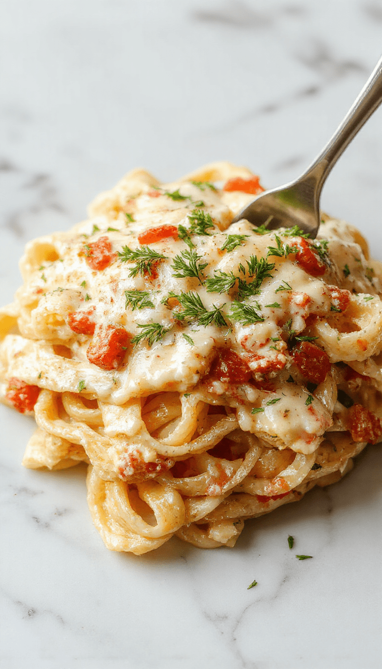 A vibrant plate of Southwest Alfredo Penne Pasta garnished with chopped cilantro and slices of jalapeno peppers, showcasing rich creamy sauce coating the golden penne, with a colorful backdrop of diced tomatoes and peppers, styled for an inviting meal presentation.