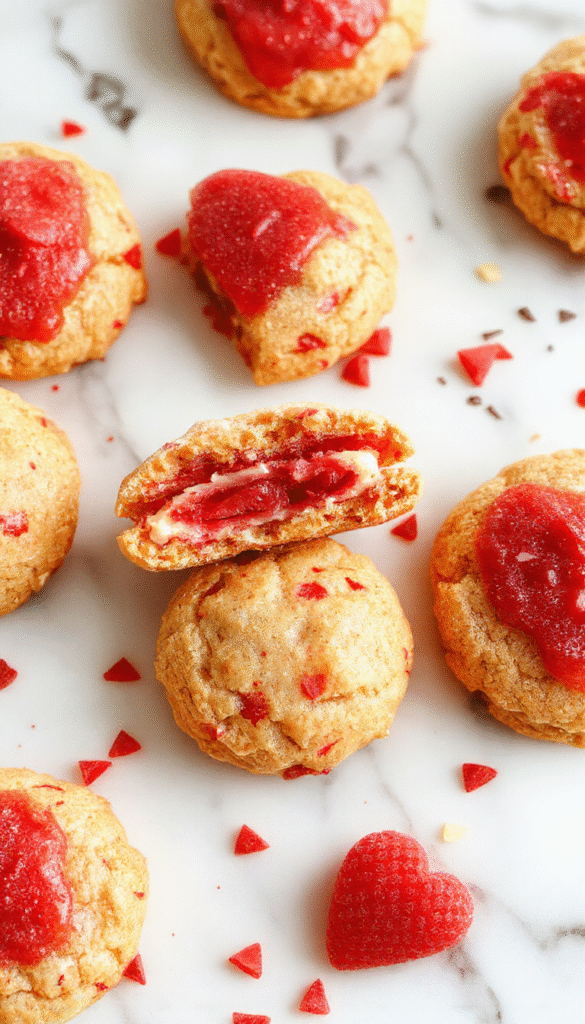 Colorful Valentine's Day sandwich cookies arranged on a white plate, featuring vibrant pink and red icing, delicate sprinkles, and a creamy filling, styled with a soft pastel background to evoke a festive and romantic atmosphere.