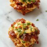 A vibrant plated dish featuring sliced grilled chicken topped with crispy bacon and melted cheddar cheese, garnished with fresh herbs, served on a rustic wooden table with BBQ sauce drizzled artistically around.