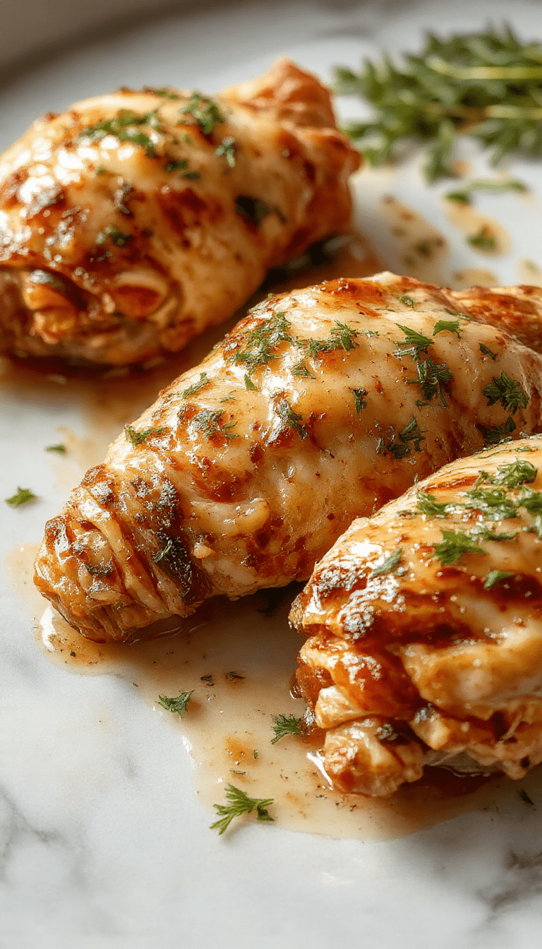 Colorful image showcasing glossy, golden-brown baked chicken legs arranged on a rustic white plate with fresh herbs and lemon slices, set against a warm wooden table surface. The chicken skin appears crispy and tender, complemented by vibrant green herbs and bright lemon wedges, styled to evoke a cozy and inviting home-cooked meal.